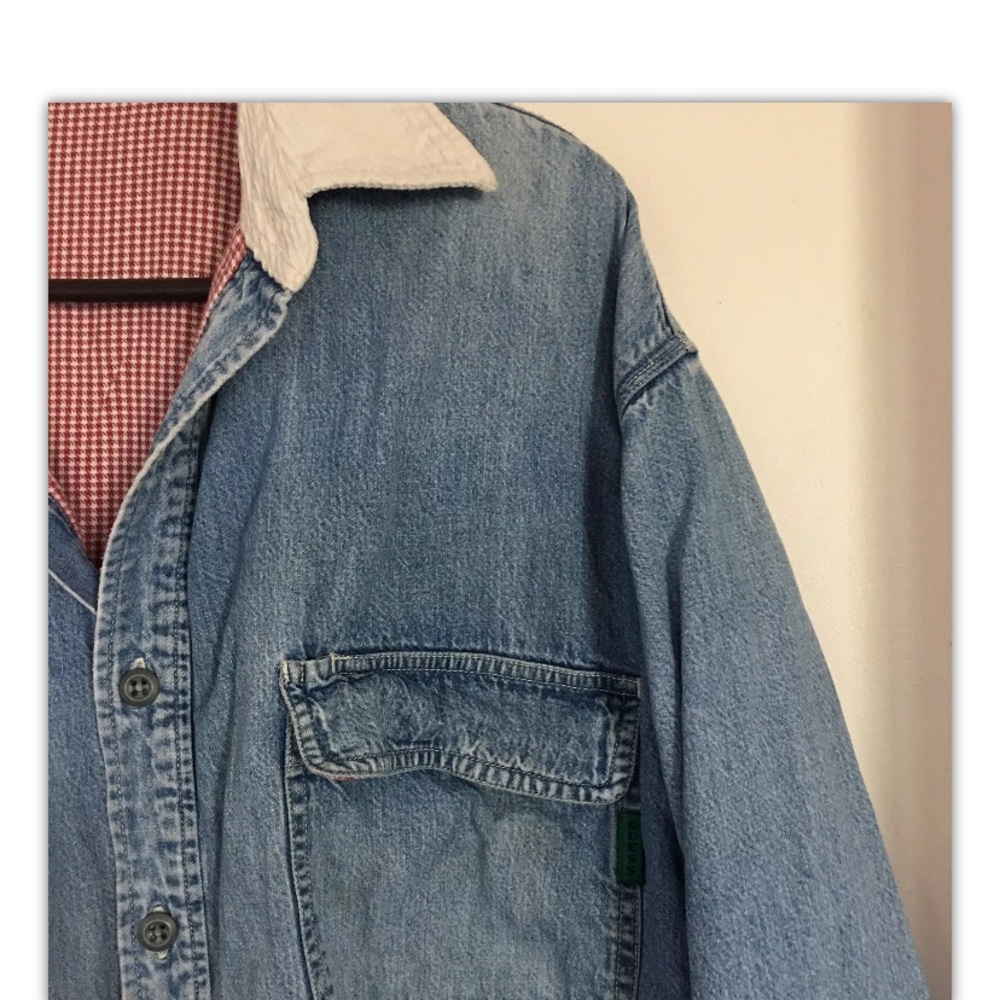 Vintage Guess Jeans Men Plaid Lined Blue Denim Button Front Shirt Cotton 90s L.